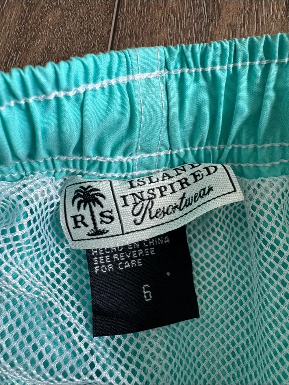 Island Inspired Turquoise Swim Shorts with Drawstring Boy’s Size 6